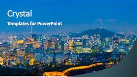 Presentation with mountain view - Cool new PPT theme with illumination - panorama of seoul downtown cityscape backdrop and a teal colored foreground