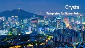  Presentation with mountain view - PPT theme having illumination - seoul downtown cityscape illuminated background and a ocean colored foreground