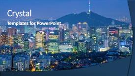  Presentation with light golden lights - Amazing slide deck having illumination - seoul downtown cityscape illuminated backdrop and a teal colored foreground
