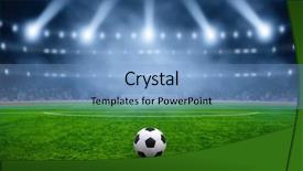  Presentation with green grass texture in soccer - Presentation theme consisting of illumination - soccer ball on green stadium background and a teal colored foreground