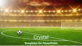  Presentation with stadium - Slide set enhanced with illumination - soccer ball on green stadium background and a tawny brown colored foreground