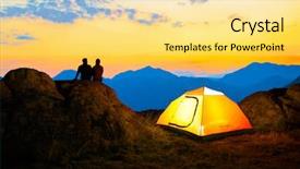  Presentation with mountain hiking - Slides consisting of illumination - young couple sitting together background and a yellow colored foreground