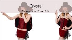  Presentation with magician - Amazing presentation design having illusion - female magician isolated on white backdrop and a lemonade colored foreground