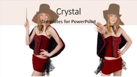  Presentation with illusion - Cool new slides with illusion - female magician isolated on white backdrop and a coral colored foreground