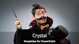  Presentation with magician - Presentation theme enhanced with illusion - funny magician man with wand background and a black colored foreground