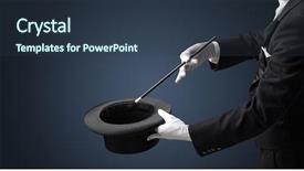  Presentation with magic wand - Cool new PPT layouts with illusion - illusionist white hand wants backdrop and a tawny brown colored foreground