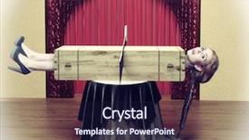  Presentation with magician - Cool new PPT theme with illusion - magician sawing a woman backdrop and a wine colored foreground