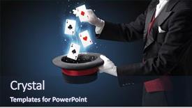  Presentation with conjuring - Beautiful PPT layouts featuring illusion - magician with white gloves conjuring backdrop and a navy blue colored foreground