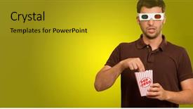  Presentation with movie popcorn - Colorful presentation theme enhanced with illusion - man eating popcorn and watching backdrop and a gold colored foreground