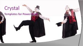  Presentation with illusion - Cool new slides with illusion - man magician isolated on white backdrop and a lemonade colored foreground