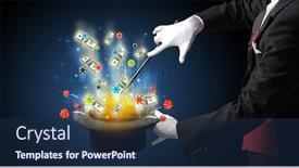  Presentation with magic wand - Beautiful presentation theme featuring illusionist-conjure-with-magic-wand and a navy blue colored foreground