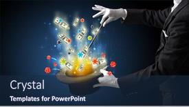  Presentation with magic wand - Beautiful slides featuring illusionist-conjure-with-magic-wand backdrop and a navy blue colored foreground