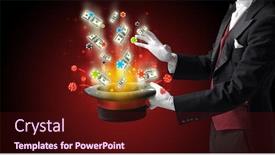  Presentation with magic wand - Slide set with illusionist-conjure-with-magic-wand and a wine colored foreground
