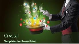  Presentation with magic wand - Cool new slides with illusionist-conjure-with-magic-wand and a tawny brown colored foreground