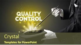  Presentation with quality control - Slide set enhanced with illusionist-is-showing-magic-trick background and a tawny brown colored foreground