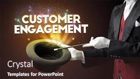  Presentation with engagement model - Theme consisting of illusionist-is-showing-magic-trick background and a wine colored foreground