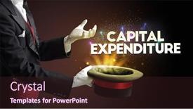 Presentation with capital expenditure - Cool new presentation design with illusionist-is-showing-magic-trick backdrop and a wine colored foreground
