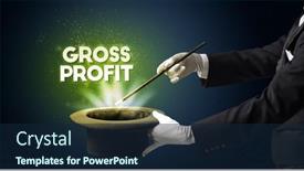  Presentation with illusionist - Audience pleasing PPT layouts consisting of illusionist-is-showing-magic-trick backdrop and a navy blue colored foreground