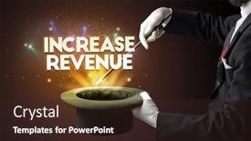  Presentation with revenue - Colorful slide deck enhanced with illusionist-is-showing-magic-trick backdrop and a wine colored foreground