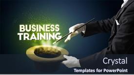  Presentation with illusionist - Beautiful PPT theme featuring illusionist-is-showing-magic-trick backdrop and a wine colored foreground