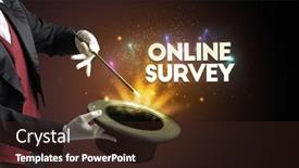  Presentation with online survey - Amazing PPT layouts having illusionist-is-showing-magic-trick backdrop and a wine colored foreground