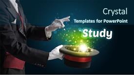  Presentation with illusionist - PPT layouts with illusionist-is-showing-magic-trick background and a ocean colored foreground