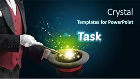  Presentation with illusionist - Slides featuring illusionist-is-showing-magic-trick background and a ocean colored foreground