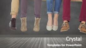  Presentation with wood - Audience pleasing presentation theme consisting of visual illusions - group of people's legs sitting backdrop and a gray colored foreground