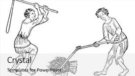  Presentation with engraving - Presentation design featuring illustrated - two workers threshing wheat bundle background and a light gray colored foreground