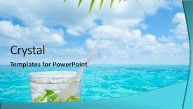  Presentation with beverage - Beautiful theme featuring illustrated beach - beverage mojito drik in tropical backdrop and a light blue colored foreground
