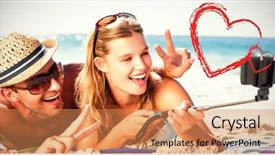  Presentation with selfie - Presentation theme with illustrated beach - happy couple taking selfie background and a coral colored foreground