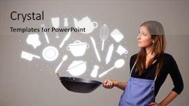  Presentation with accessories - Presentation enhanced with illustrated ladies tea - pretty young lady with kitchen background and a  colored foreground