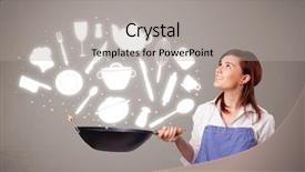  Presentation with accessories - Beautiful presentation theme featuring illustrated ladies tea - pretty young lady with kitchen backdrop and a light gray colored foreground