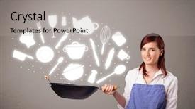  Presentation with accessories - Cool new slides with illustrated ladies tea - pretty young lady with kitchen backdrop and a  colored foreground