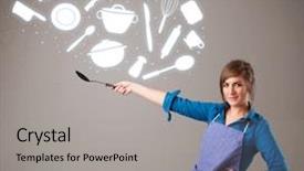  Presentation with metal accessories - Beautiful slide deck featuring illustrated ladies tea - pretty young lady with kitchen backdrop and a light gray colored foreground