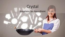  Presentation with accessories - Slide deck with illustrated ladies tea - pretty young lady with kitchen background and a light gray colored foreground