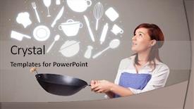  Presentation with accessories - Slides having illustrated ladies tea - pretty young lady with kitchen background and a  colored foreground