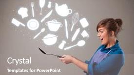  Presentation with accessories - Cool new slide deck with illustrated ladies tea - pretty young lady with kitchen backdrop and a gray colored foreground
