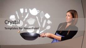  Presentation with accessories - Presentation design with illustrated ladies tea - pretty young lady with kitchen background and a light gray colored foreground