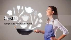  Presentation with accessories - Audience pleasing presentation design consisting of illustrated ladies tea - pretty young lady with kitchen backdrop and a light gray colored foreground
