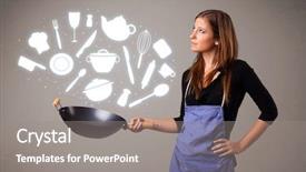  Presentation with hearing clinicyoung lady - Cool new PPT theme with illustrated ladies tea - pretty young lady with kitchen backdrop and a gray colored foreground