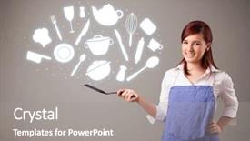  Presentation with accessories - Presentation theme with illustrated ladies tea - pretty young lady with kitchen background and a gray colored foreground