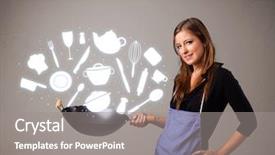  Presentation with accessories - Slide deck featuring illustrated ladies tea - pretty young lady with kitchen background and a gray colored foreground