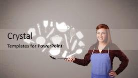  Presentation with lady justice themis statue - Colorful presentation theme enhanced with illustrated ladies tea - pretty young lady with kitchen backdrop and a  colored foreground