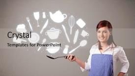  Presentation with metal accessories - Cool new theme with illustrated ladies tea - pretty young lady with kitchen backdrop and a  colored foreground