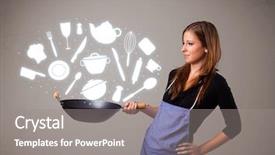  Presentation with safety in kitchen - Beautiful PPT layouts featuring illustrated ladies tea - pretty young lady with kitchen backdrop and a gray colored foreground