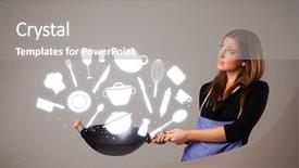  Presentation with safety in kitchen - PPT layouts enhanced with illustrated ladies tea - pretty young lady with kitchen background and a  colored foreground