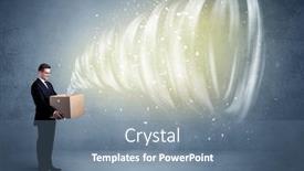  Presentation with empty old paper feather - Cool new presentation design with illustrated powerful whirlwind escaping coming out of empty paper box held by elegant businessman concept backdrop and a seafoam green colored foreground