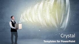  Presentation with powerful - PPT theme featuring illustrated powerful whirlwind escaping coming out of empty paper box held by elegant businessman concept background and a ocean colored foreground