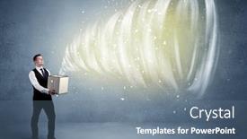  Presentation with powerful - Slides featuring illustrated powerful whirlwind escaping coming out of empty paper box held by elegant businessman concept background and a ocean colored foreground